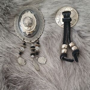 Elegant Silver and Black Brooch Set